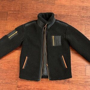 Men’s Black Sherpa Jacket with Orange Accents